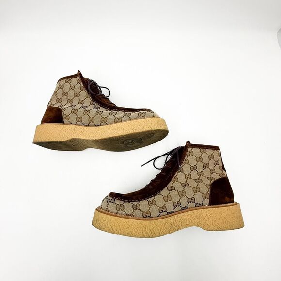 Gucci GG Supreme Monogram Brown Suede Boots US Men’s 7.5 - Picture 7 of 12